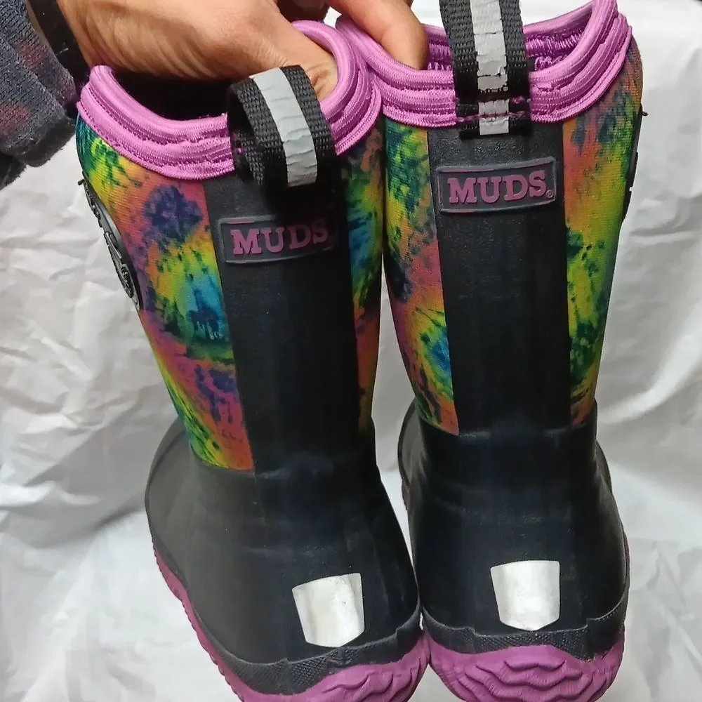 Muds Noble Outfitters Kids' Black and Purple Rain & Snow Boots Youth Size 2
